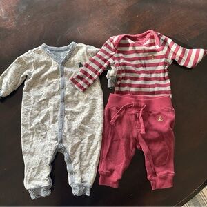 Baby Gap Striped Burgundy and Gray Set and Gray One Piece (3 pieces total)